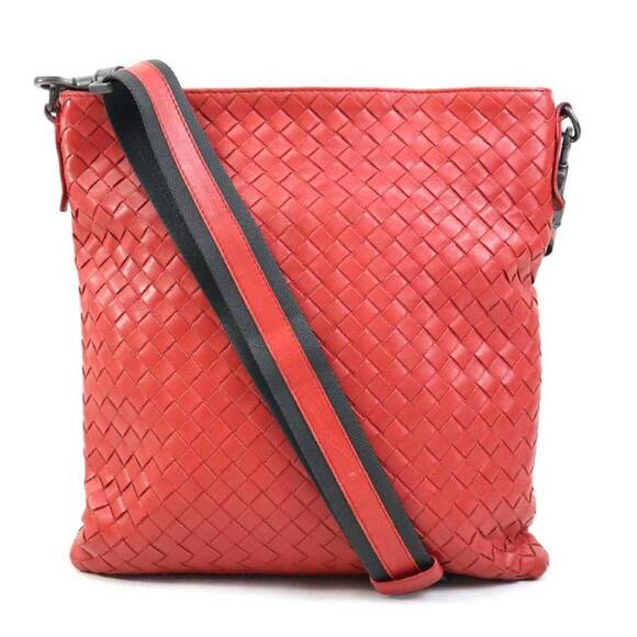 BOTTEGA VENETA Red Leather Intrecciato Shoulder Bag - Picture 1 of 5
